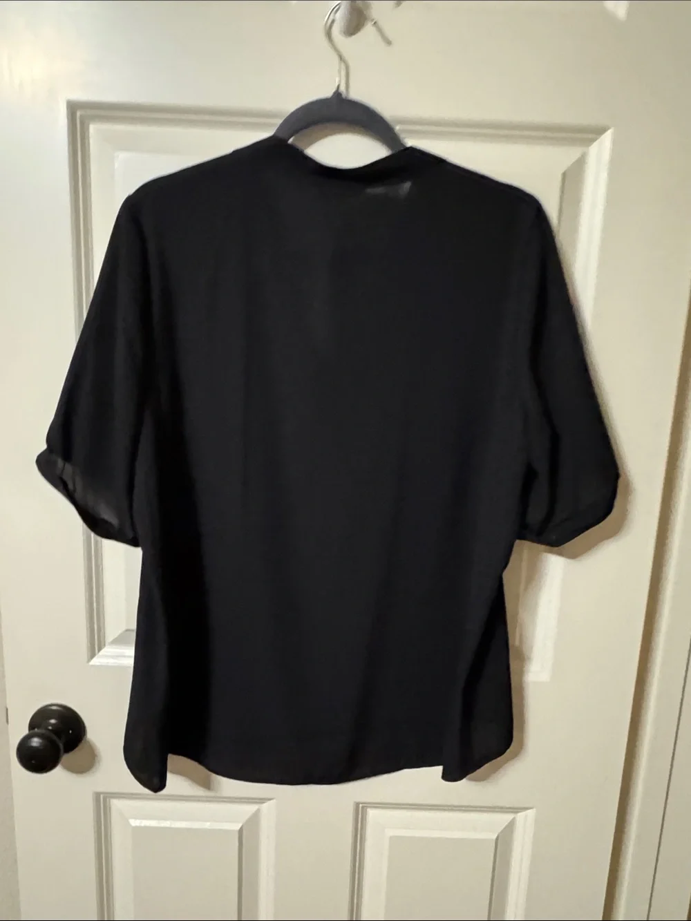 Calvin Klein Black V-Neck Short Sleeve Blouse with Pleat Detail - Picture 4 of 8